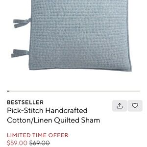 Pottery Barn pick stitch euro pillow sham new with tags. Color is chambray blue.